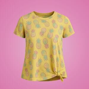 New Juniors Side Knot Yellow Pineapple T-shirt Size Small